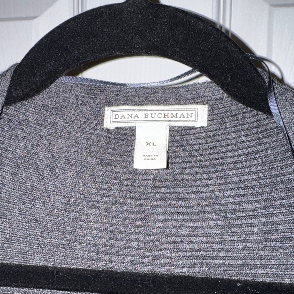 Dana Buchman Women’s Ribbed Charcoal Open-Front Draped Knit Cardigan Size XL - Picture 2 of 7